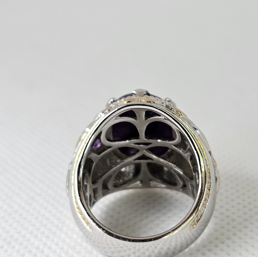 Genuine Charoite & Amethyst Ring Palladium Sterling Silver 18k YG Size 6.5! - Picture 7 of 9